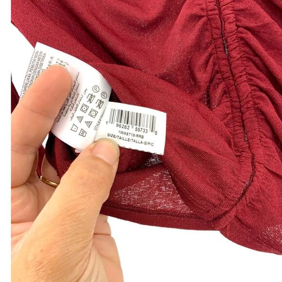 BCBGeneration Ruched Long Sleeve Top Red Size Small NWOT $78 MSRP - Picture 7 of 8